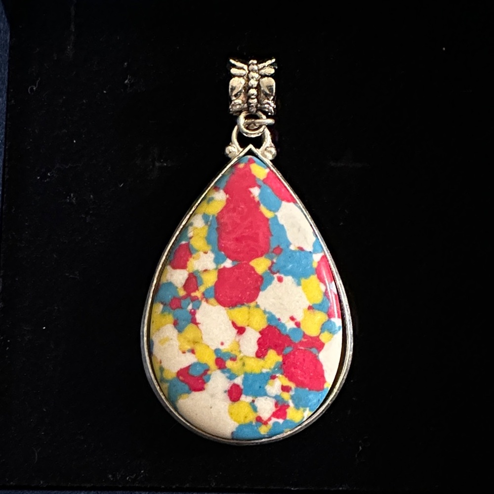 Color-Enhanced Mosaic Jasper Teardrop Pendant